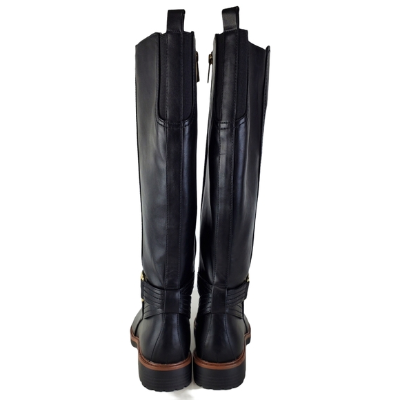 New Tommy Hilfiger frankly wide calf faux leather riding boots black gold wide - Picture 9 of 14